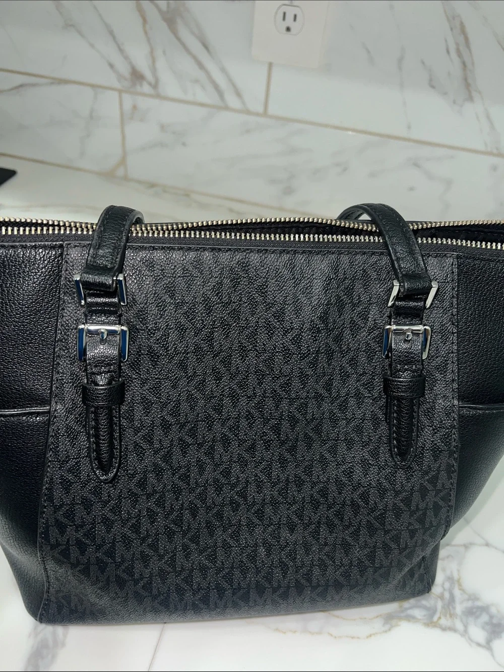 Michael Kors Black MK Logo Tote with Silver Hardware - Picture 4 of 7